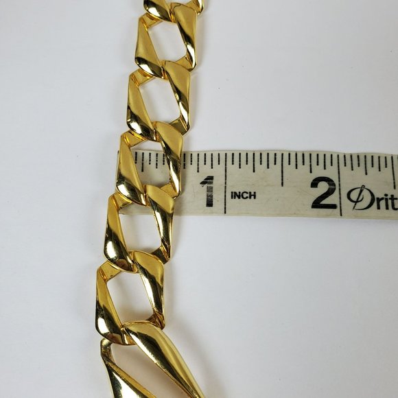 Vintage Chunky Gold Tone Curb Square Chain Link Bib V Pendant Statement Necklace - Picture 6 of 9